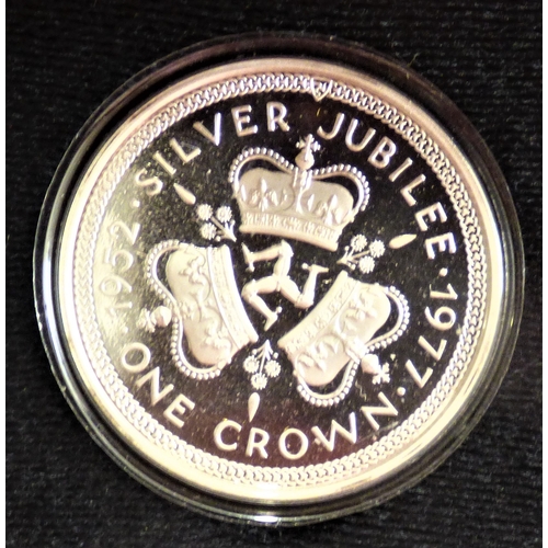 114 - GB Isle of Man 1977 Silver Jubilee silver proof crown, POBJOY Mint, original case and certificate