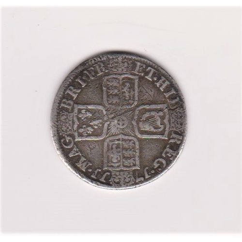 118 - 1711, ANNE shilling fine but scratches to the bust, angles plain, S 3618