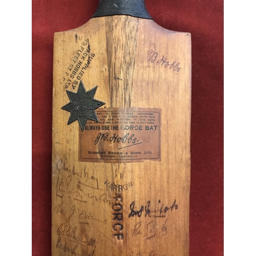 194 - Jack Hobbs bat. 1936 Harrow Force bat autographed J B Hobbs supplied by Jack Hobbs Ltd, Fleet Street... 