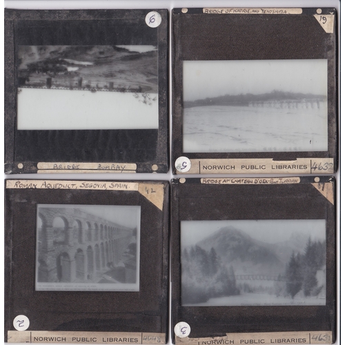 218 - Famous Bridges of the world black and white Magic Lantern Slides (15) including: Roman Aqueduct Sego... 