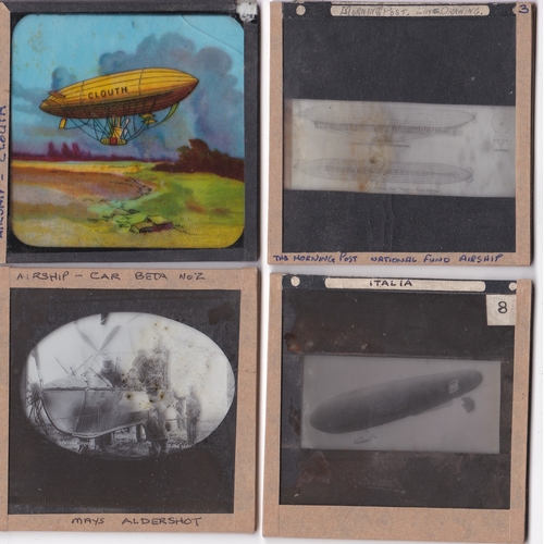 225 - Airships and Zeppelins Magic Lantern Slides (8) (one in colour and seven in b/w) including slides of... 