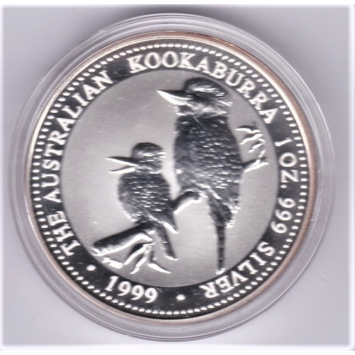 23 - Australia 1999 silver proof dollar kookaburra and young on a branch