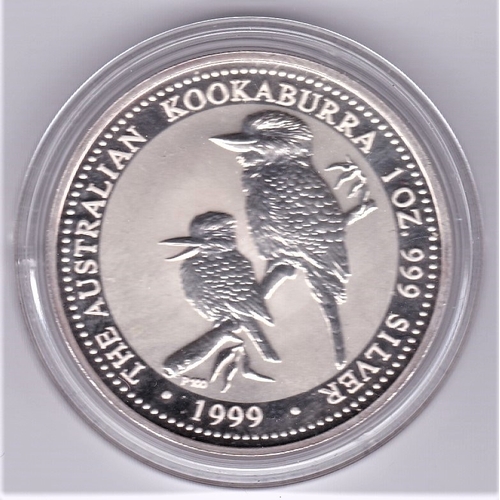 24 - Australia 1999 silver proof dollar kookaburra and young on a branch