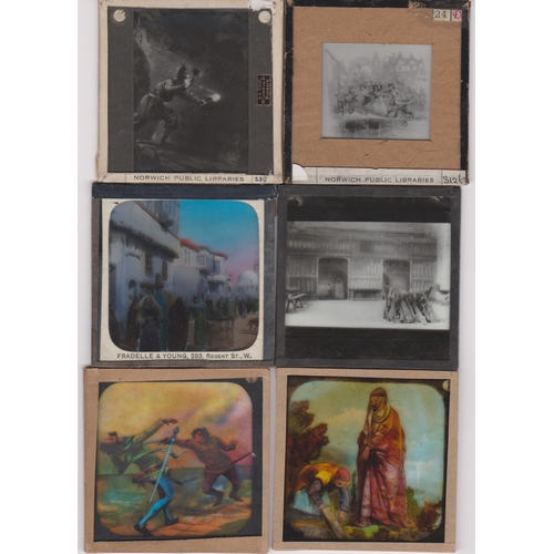 304 - Glass Magic Lantern Slides (14) - Many different plates showing famous fairy tales and plays, Zoolog... 