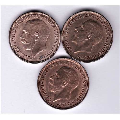 4 - GB farthings 1925, 1926 and 1927, UNC with full lustre (3)