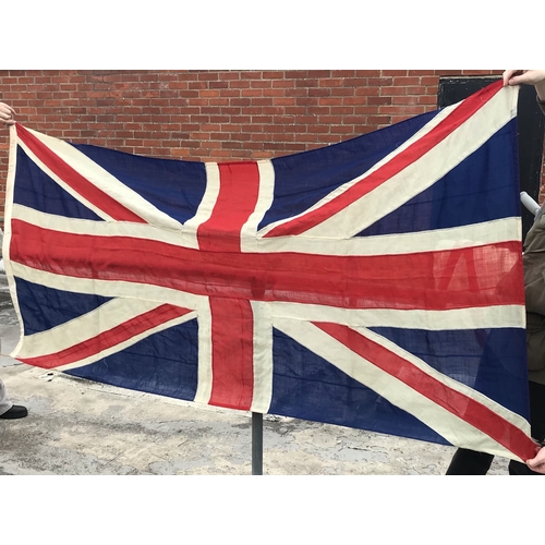 401 - Union Jack Flag British early 20th Century Stitched Panel Ensign with Ship Brand and 23 Yard Jack in... 