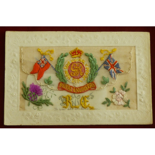 627 - WWI silk postcard, Royal Engineers, best wishes card inside, tape removed from the back