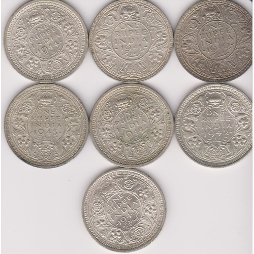 94 - India rupees, 1940-1946 (7), KM 556/7, mostly EF or better