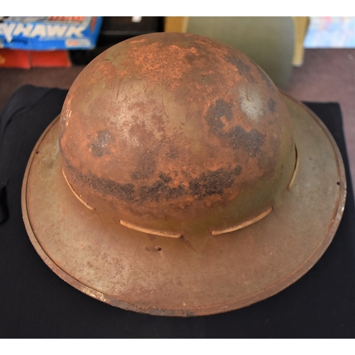 473 - British WWII Civil Defence/Home Front Zuckerman steel helmet in military green, complete with corr... 