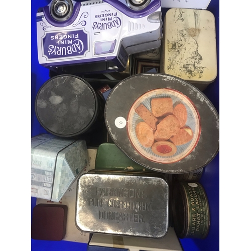 594 - Vintage Tins - A quantity of vintage and some modern collectable tins in 4 large boxes. Condition is... 