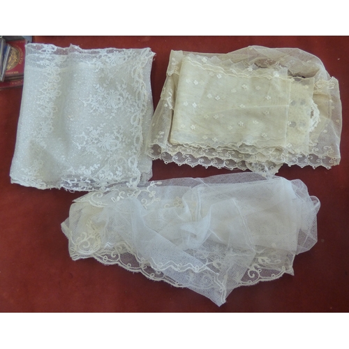 741 - Victorian/Edwardian Cotton White and Beige Lace Ladies Frill neck scarves (5), very nice pieces