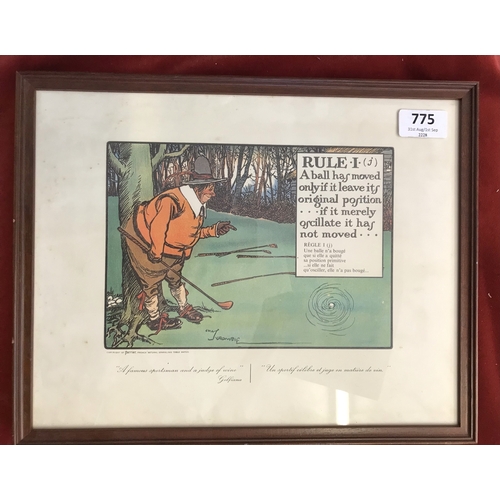 775 - Golfing Print - Chas Crombie cartoonist - Rules of Golf, 1 colour comic print, framed and glazed. Bu... 