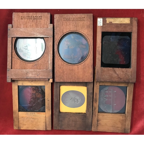 306 - Glass Magic Lantern Slides mounted in wooden frames (6) including War in the Sudan battle scene, two... 