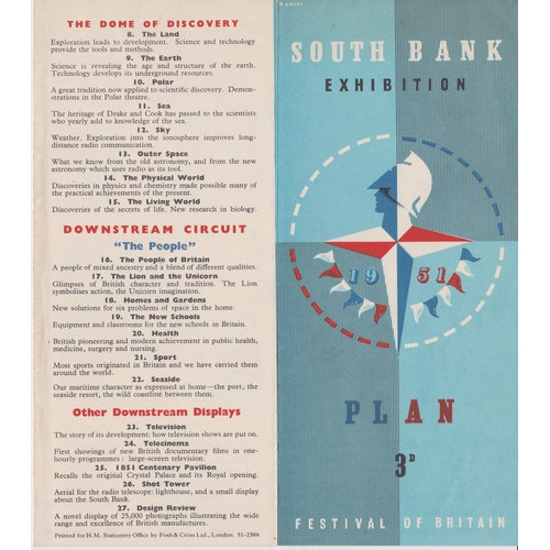 134 - 1951 Festival of Britain - South Bank Exhibition Plan with blue cover, an excellent leaflet printed ... 