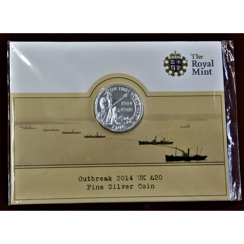 149 - 2014 Royal Mint £20 Fine Silver Coin 'The Outbreak of the First World War', brilliant uncirculated i... 
