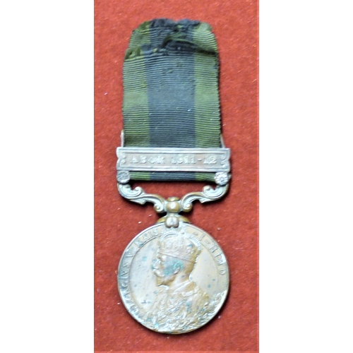 167 - India General Service Medal in Bronze with 'Abor 1911-1912' Clasp, (GeoV type, Calcutta striking) to... 