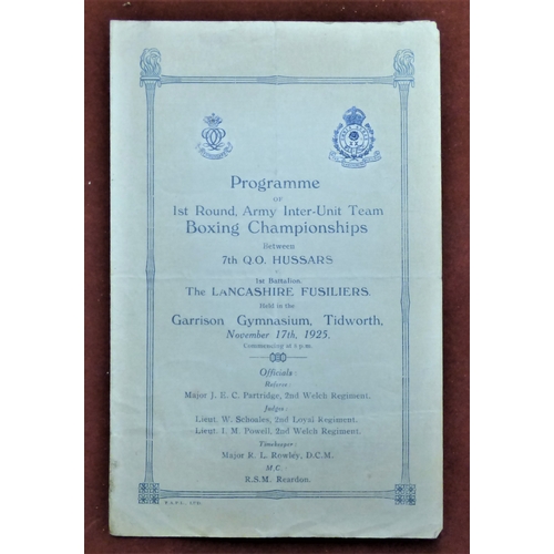 179 - British Programme of 1st Round Army Inter-Unit Team Boxing Championships between 7th Queen's Own Hus... 