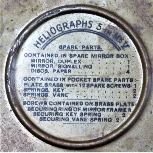 214 - British WWII Heliograph 5-In MkV Mirrors made by AK&S inside original tin made by B. W. & M. Ltd. In... 