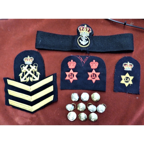 228 - British Royal Navy EIIR Embroidered Petty Officers (PO) Rank Patch with Petty Officers Naval Cap Tal... 