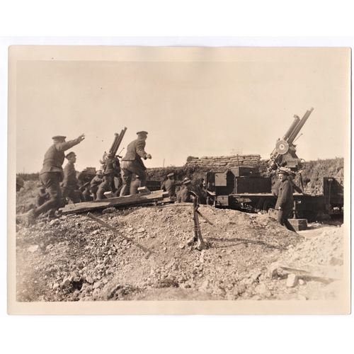 268 - British WWI Press Photo Publication showing an Anti-Air Battalion firing 6pr Guns on the Western Fro... 