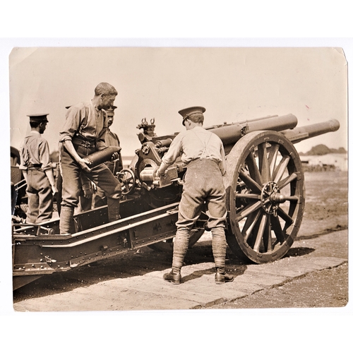 271 - British WWI Press Photo Publication showing a BL 4.5 Inch Gun being loaded to be fired, an excellent... 