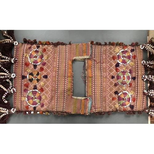 337 - 1920s/30s, coastal Egypt/Sudan wool camel saddle blanket, damaged but repairable. Beautiful cowry sh... 