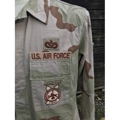 245 - USAFF BDU Jacket, fire resistant. 1990 Desert style camo, issued to Staff Sergeant Rodriguez, Fire P... 