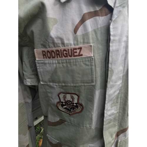 245 - USAFF BDU Jacket, fire resistant. 1990 Desert style camo, issued to Staff Sergeant Rodriguez, Fire P... 