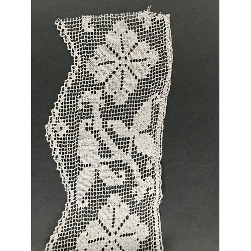 360 - Two lengths of lace, 1x cotton filet crochet border,7x 220cm and 1xcotton bobbin lace, 10x 280 cm