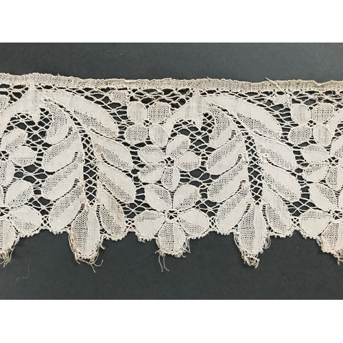 360 - Two lengths of lace, 1x cotton filet crochet border,7x 220cm and 1xcotton bobbin lace, 10x 280 cm