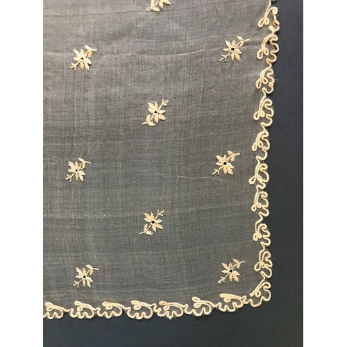 361 - Beautiful 19th Century Silk Gauze Scarf with Flower Embroidery, Corded Edging,  27cm wide x 152cm an... 