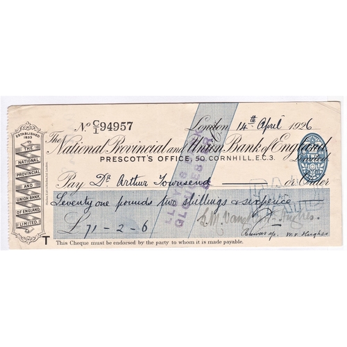 114 - National Provincial and Union Bank of England, Prescotts Office 50 Cornhill EC3, BO 4.5.23 used bear... 