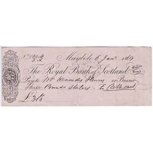118 - Royal Bank of Scotland 1869, Maybole, 1869, used, bearer, CO 6.01, black on white, printer Johnston