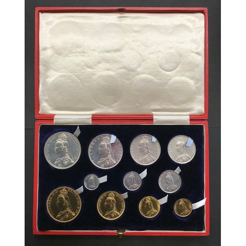 100 - 1887 Golden Jubilee Gold and Silver Set, cased, £5-3d (11 coins) uncirculated