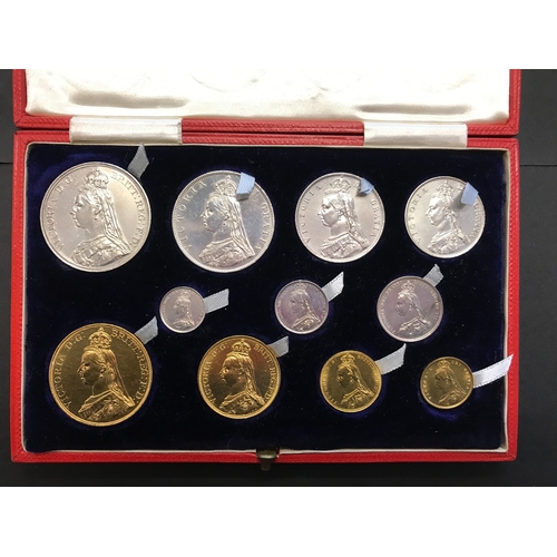 100 - 1887 Golden Jubilee Gold and Silver Set, cased, £5-3d (11 coins) uncirculated