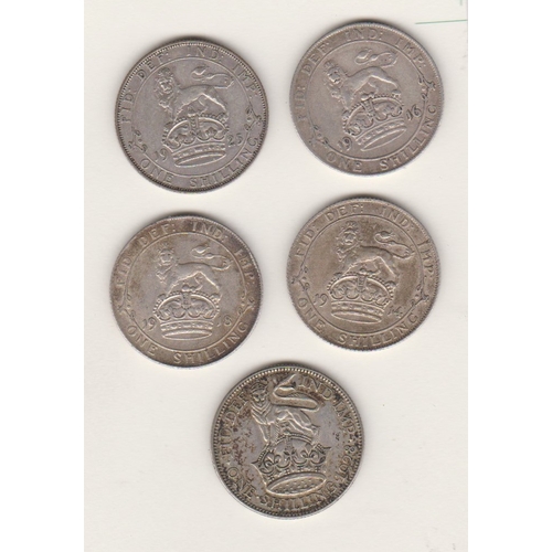40 - GB Shillings King George V 1914, 1916, 1918, 1925 & 1928 VF to GVF (5)