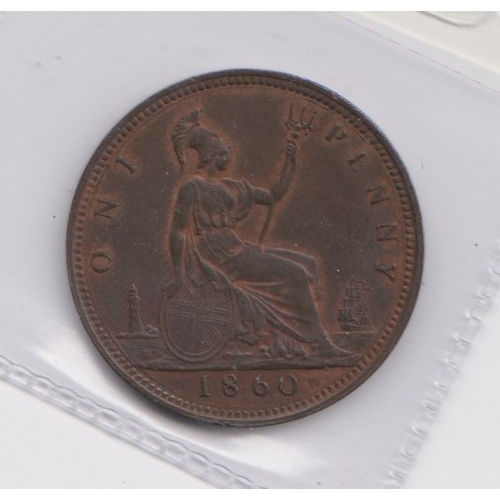 51 - 1860 Victoria Penny GVF or better, with considerable lustre