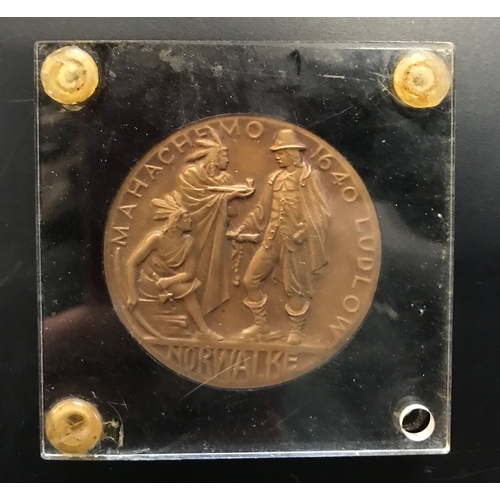 64 - USA Medallion (Norwack Conn) 50mm Bronze medallion Norwack 1651-1951 300th Anniversary Bronze Cased