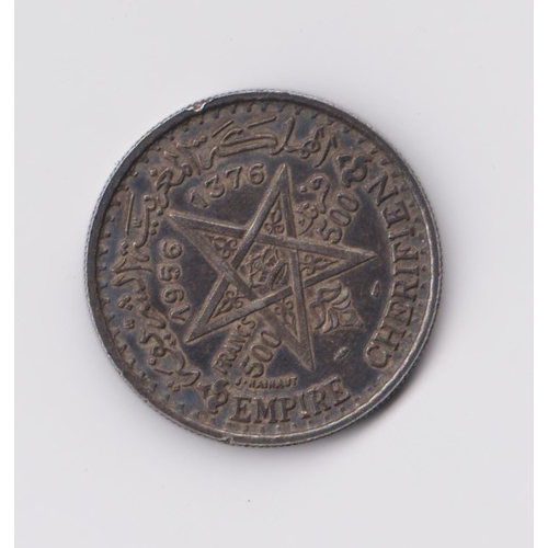 71 - Morocco 1956 500 francs, Paris, Silver, GVF/NEF KM54