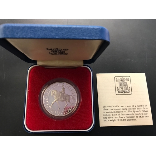 78 - 1977 Queen's Silver Jubilee Proof Silver Crown, Royal Mint case & certificate