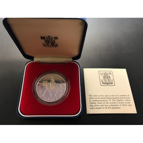 79 - 1977 Queen's Silver Jubilee Proof Silver Crown, Royal Mint case & certificate