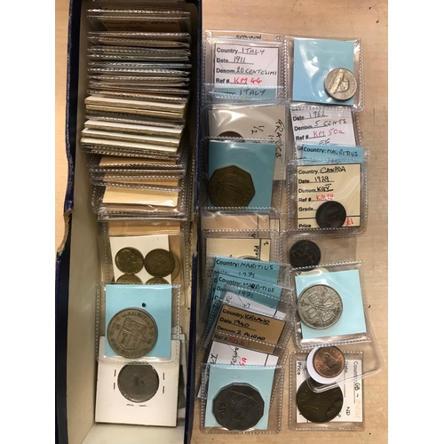 82 - Foreign Coinage. Ticketed range Incl Canada, France, Mauritius, European etc. Useful lot (80-100)