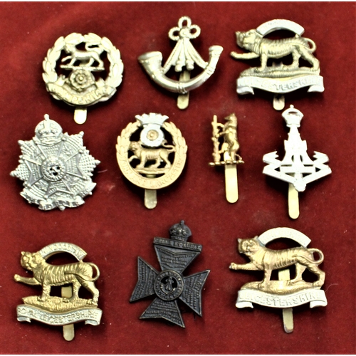 112 - British Military Cap Badges (10) York and Lancaster, King's Royal Rifle Corps, The Border Regt, Leic... 