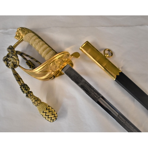 15 - British EIIR Naval Midshipman's Sword complete with knot, case and Officers cross-belt, the sword in... 