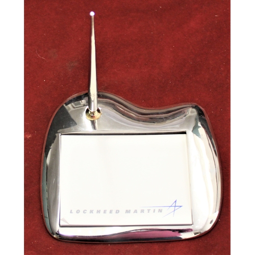 32 - Lockheed Martin Corporation Office Pen and Note pad stand, an excellent chromed pad holder with a pe... 