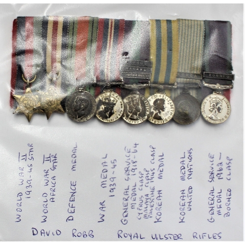 45 - British WWII onward Miniature Eight Place Medal Bar to David Robb, Royal Ulster Regiment including: ... 