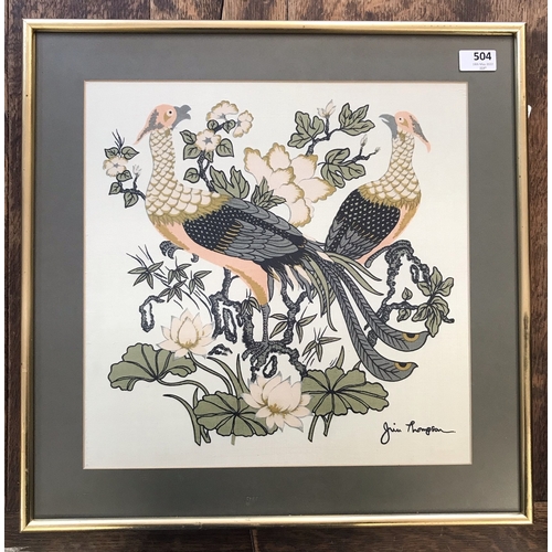 504 - Jim Thompson fabric framed silk panel with exotic birds in a magnolia tree picture 51cm x 51cm ready... 