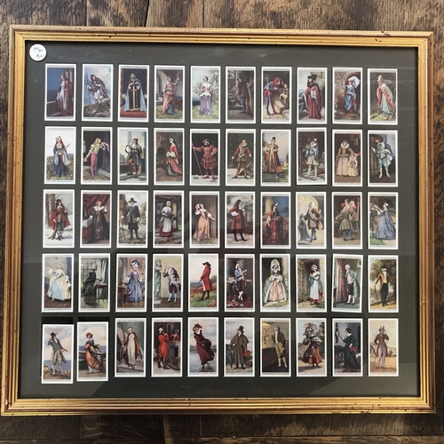 505 - Framed full set of Will's Cigarette Cards 50/50 featuring English Period Costumes 1929. Glazed, buye... 