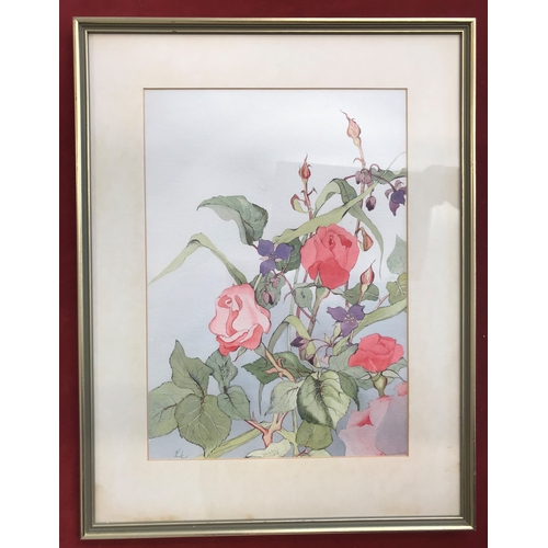 508 - Roses, a Beautiful Floral Colour Watercolour framed by Jerry Parslew Kings Lynn Norfolk, glazed, buy... 