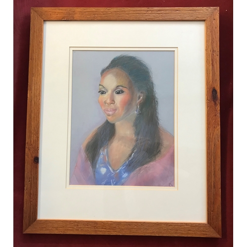 510 - Attractive colour pastel portrait of a lady in a pink shawl, nicely framed in wooden frame and ready... 